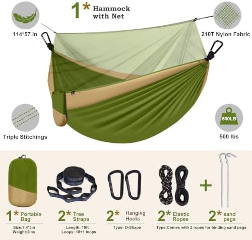 Camping Hammock with Net,Portable Lightweight Double Hammocks with