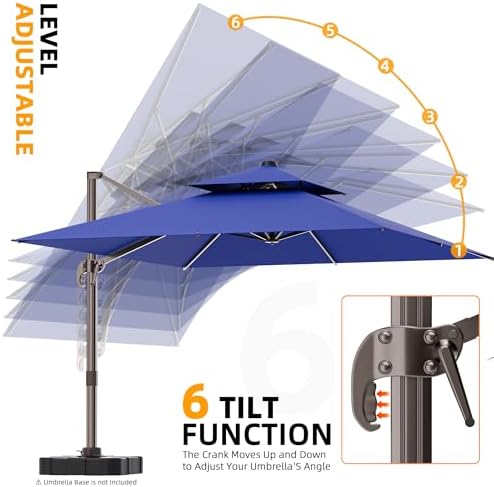 9' X 12' Cantilever Outdoor Patio Umbrellas Double Top Large Rectangle Umbrella Heavy Duty 360°Rotation Offset Umbrella for Garden Deck Pool Patio,Navy Blue