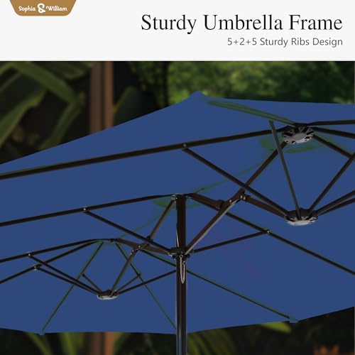 15ft Extra Large Outdoor Patio Umbrella with Base Included, Haze Blue