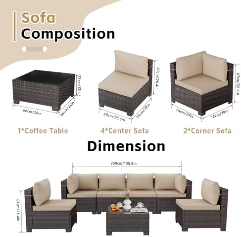 LAFWLL 7 Pieces Outdoor Patio Furniture Sets,Rattan Conversation Sectional Set,Manual Weaving Wicker Patio Sofa with Tea Table
