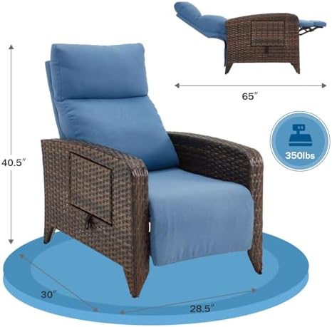ZZW Upgraded Outdoor Recliner Chair, Reclining Patio Chairs with Adjustable Back up to 150°Lay Flat and Extended Footrest, Wicker Recliner Chairs with Flip Table and Removable Olefin Cushion