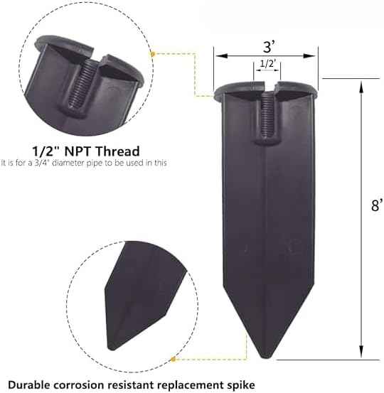Best Pro Lighting - Replacement Large Head Ground Spike 8-Inch In-Ground Stake 1/2" NPT Thread with Side Wire Way for Easy Installation