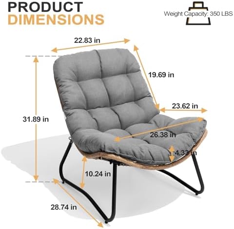 Outdoor Loveseat with Soft Cushion, 1 Seater Boho Patio Couch (2PCS Gray)