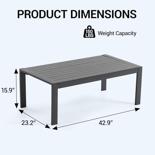 Metal Outdoor Coffee Table, Rectangle Patio Coffee Table, All-Weather Coffee Side Table for Balcony, Poolside, Deck, Garden, Dark Grey