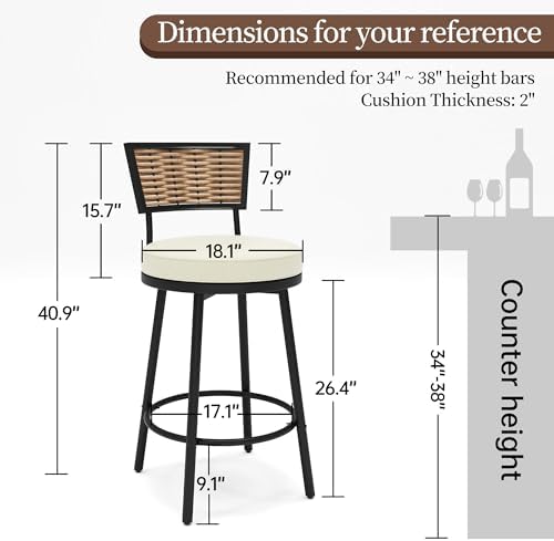 PIZZELLO Patio Swivel Bar Stools Set of 4, Outdoor Bar Height Chairs