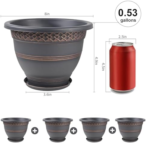 Usocik 8 Inch Plant Pots, 6 Pack, Copper Plaid