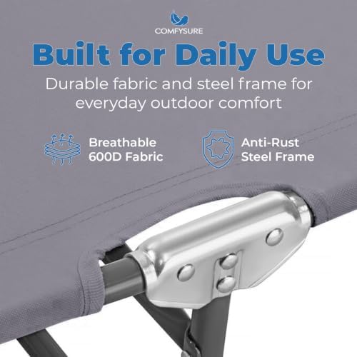 ComfySure Folding Outdoor Lounge Chair with Canopy - Portable & Adjustable Beach Lounge Chair - 5-Positions, Carry Handles, 600D Fabric, 220 lbs Capacity – Tanning Chaise Lounge for Beach, Patio