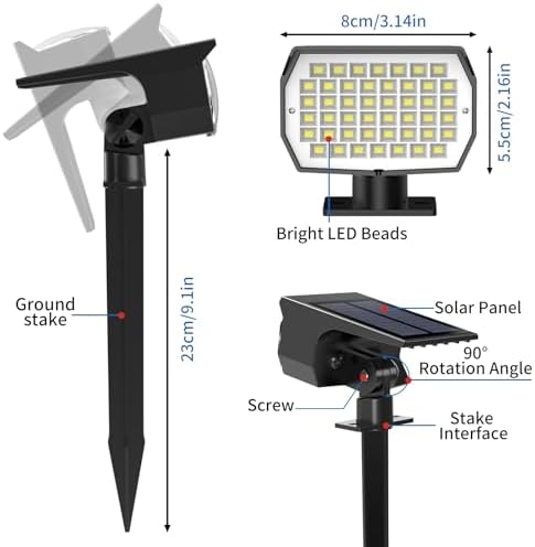 Tadyreal Solar Spot Lights Outdoor 10 Pack, [46 LED/3 Modes] Solar Landscape Spotlights Waterproof, 2-in-1 Auto On/Off Solar Powered Lights for Outside Yard Garden Wall Pathway(Cool White)