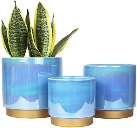 Gepege Ceramic Pots for Plants, Rainbow Pearl Glaze Planter with