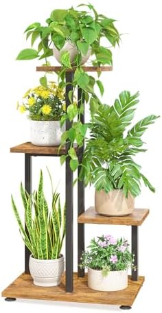 LASZOLA Black 4 Tiered Wood Plant Stand Indoor for Large Heavy Duty