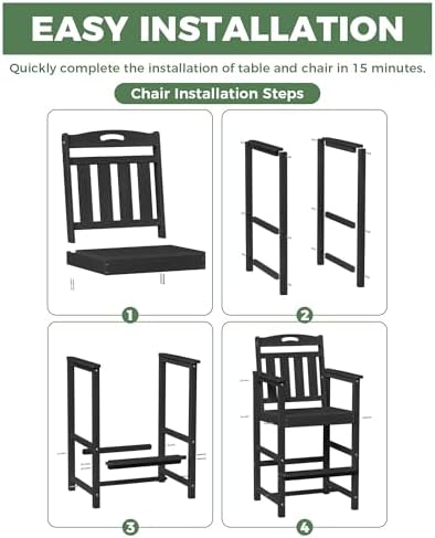HDPE Outdoor Patio Tall Bar Chair, All-Weather Bar Height Balcony