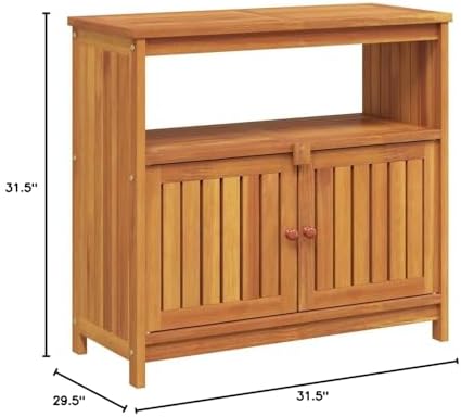 Garden Console Table, Outdoor Storage Cabinet with 2 Doors and 2 Shelves for Patio, Garden, Backyard, 31.5 x 31.5 x 29.5 in Brown Solid Acacia Wood