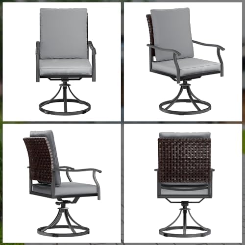 LEVELEVE Outdoor Patio Dining Set with Swivel Chairs All-Weather Metal Bistro Furniture for Lawn, Garden, Deck, Backyard and Porch