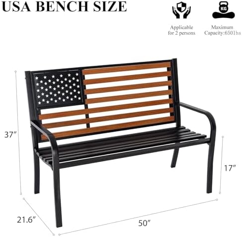 50" Outdoor Garden Bench, Cast Iron Metal Frame Patio and Porch