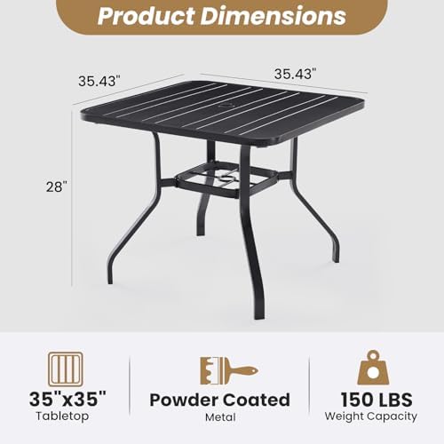 Soohow Patio Dining Table 35"x35", Square Outdoor Dining Table with 1.57" Umbrella Hole, Metal Outdoor Furniture for Patio, Graden, Backyard and Poolside, Weather-Resistant