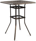 Outdoor Bar Height Patio Table, All-Weather Cast Aluminum Square Bistro Table with 2" Umbrella Hole for Porch, Balcony, Backyard & Garden, Antique Bronze