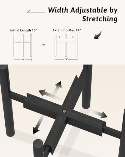 GENTINGBRO Adjustable Plant Stand Indoor, Bamboo Plant Stand Fits 8 9 10 11 12 Inches, Small Corner Planter Holder for Indoor Plants, Single Floor Plant Stands for Living Room Balcony, Pure Black