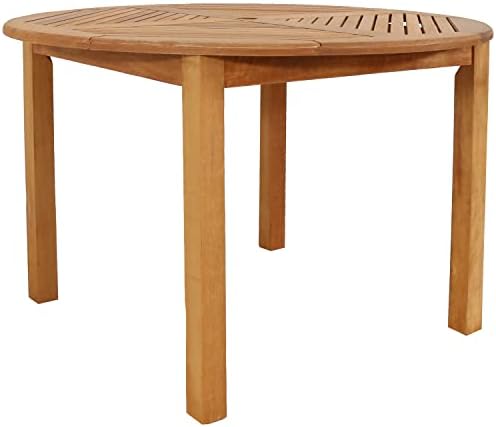 Sunnydaze Meranti Wood 42-Inch Round Patio Dining Table with Umbrella Hole
