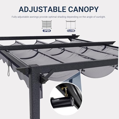 Polar Aurora 10'x12' Outdoor Pergola with Retractable Canopy