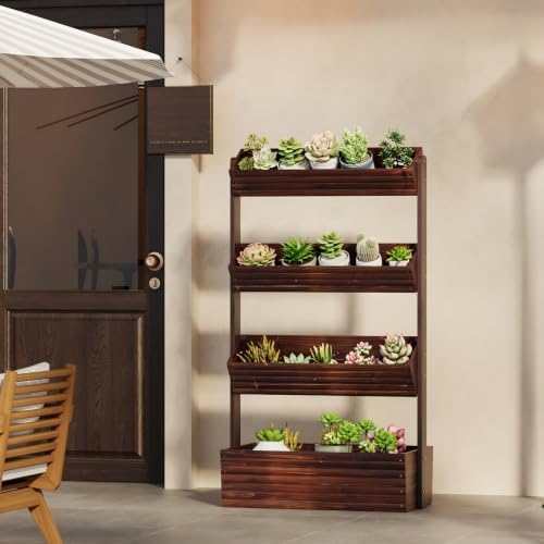 4-Tier Vertical Wooden Raised Garden Bed, herb garden planter, Carbonized