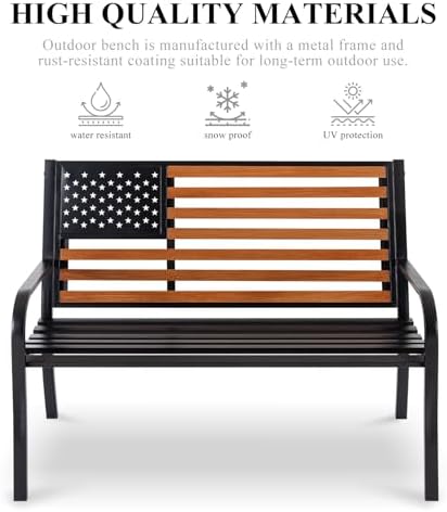 50" Outdoor Garden Bench, Cast Iron Metal Frame Patio and Porch
