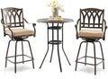 3 Piece Swivel Outdoor Table and Chairs Bar Set, All-Weather Cast