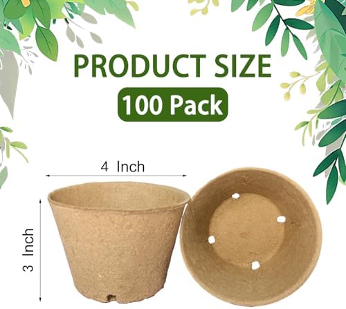 100 Pack 4 Inch Peat Pots, Biodegradable Seed Starter Pots with