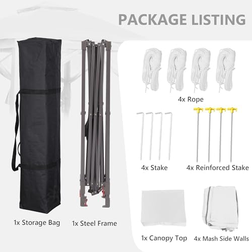 GDY 11x11FT Pop Up Canopy Tent, Outdoor Canopy with Nettings, Outdoor Gazebo for Backyard, Tent with Handbag, White.