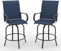 Outdoor Swivel Bar Stools Set of 2, Bar Height Patio Chairs with High Back & Armrest, All-Weather Textilene Fabric 360° Swivel Tall Barstools for Patio, Deck, Backyard, Garden