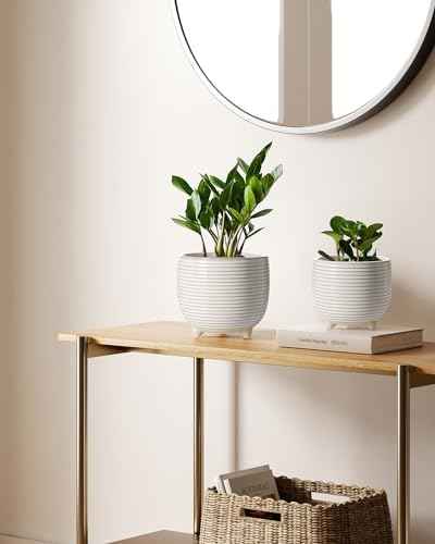 LE TAUCI Ceramic Plant Pots, 5.1 + 6.4 Inch, Set of 2, Reactive Glaze White
