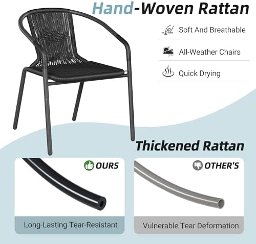 Amopatio Outdoor Dining Chairs Set of 6, Stackable Outdoor Patio Chairs, Rattan Patio Dining Chair, for Porch, Deck, Garden, Yard, Poolside, Bistro, Restaurant, Black