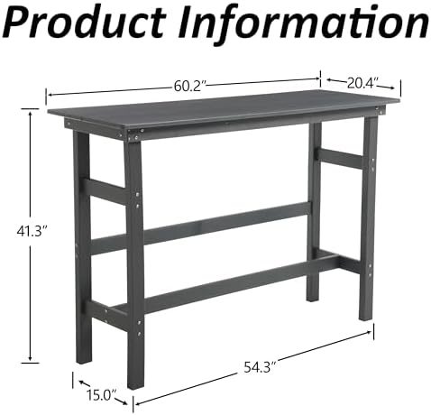 Outdoor Bar Table, HDPE Patio Pub Table, Weather-Resistant Tall Console Table for Backyard, Balcony & Garden, Durable All-Weather High Top Table, Easy Maintenance,Grey