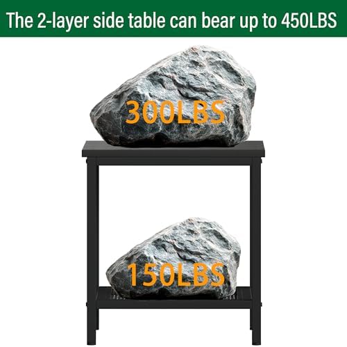 Outdoor Side Table with Storage 2-Tier Patio End Tables Black