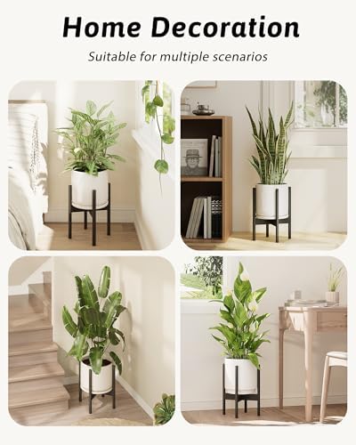 GENTINGBRO Adjustable Plant Stand Indoor, Bamboo Plant Stand Fits 8 9 10 11 12 Inches, Small Corner Planter Holder for Indoor Plants, Single Floor Plant Stands for Living Room Balcony, Pure Black