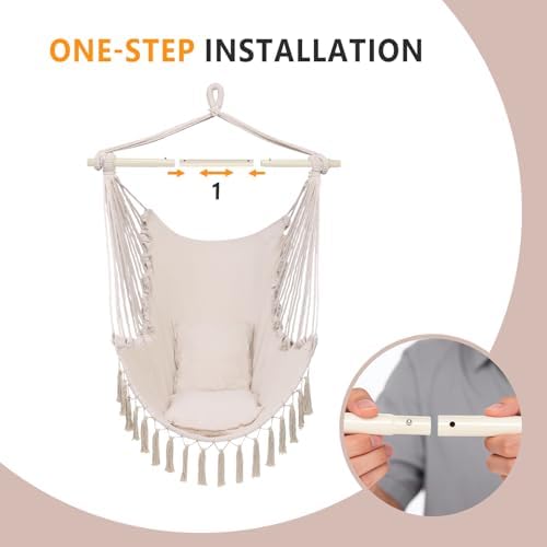 ONCLOUD Hammock Chair with Steel Spreader Bar (Beige w/Tassels)