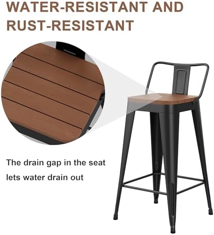HAOBO Home 24" Outdoor Barstools Patio Stool Metal Bar Stools Set of 4
