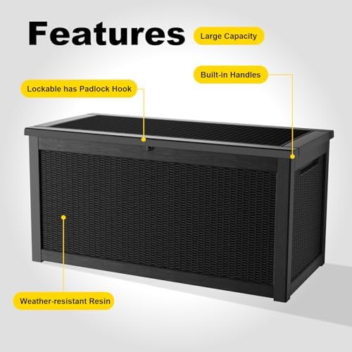 320 Gallon Outdoor Storage Box,Waterproof Patio Organizer, Black
