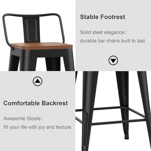 HAOBO Home 24" Outdoor Barstools Patio Stool Metal Bar Stools Set of 4