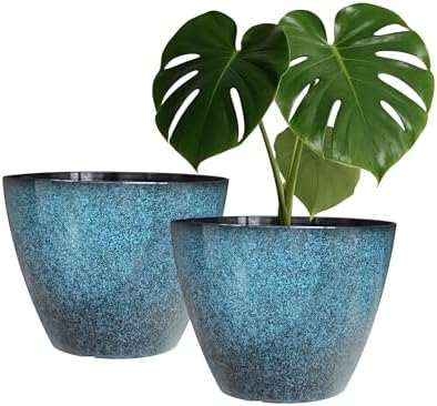 Vanslogreen Plant Pots Set of 2, 8 inch Plastic Planters with Drainage