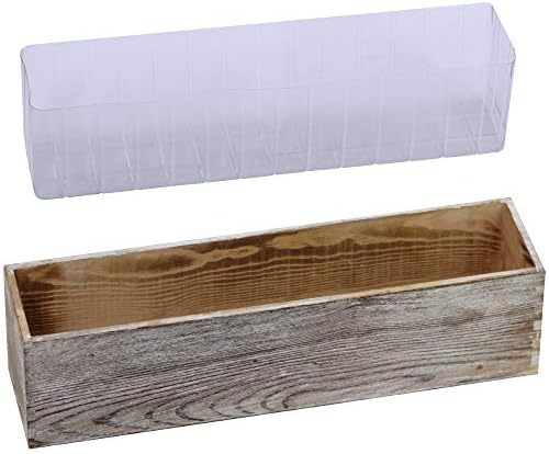 1 Pcs Wood Planter Rectangle Whitewashed Rectangular Decorative Wooden Box with Inner Plastic Box - 17.3" L x 3.9" W x 3.9" H Floral Natural Centerpieces Rustic Wedding Decor