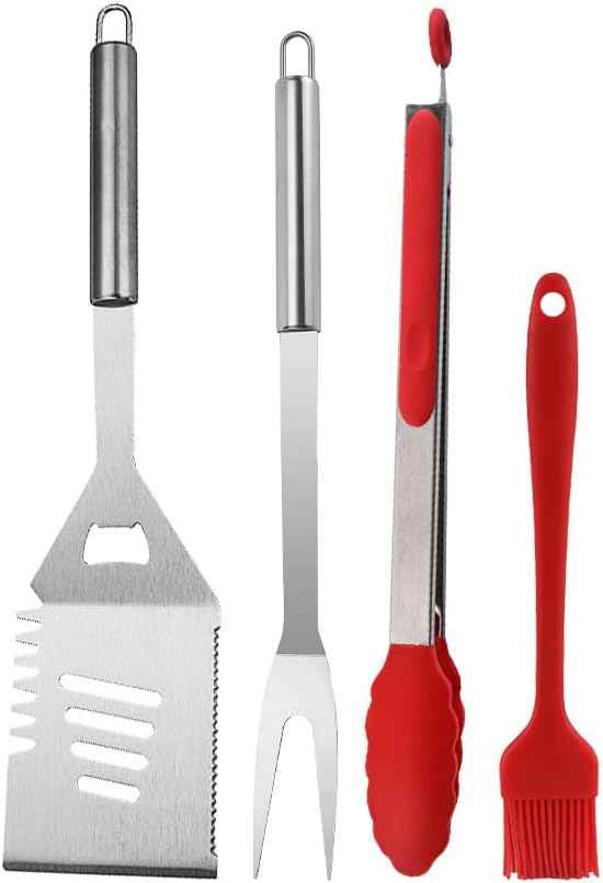 BBQ Grill Tool Set BBQ Accessories, Stainless Steel Grill Tools Grilling Accessories Grill Set Barbecue Grill Accessories for Outdoor Grill, Grill Utensils Grilling Tools Grilling Gifts for Men (4)