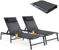 2 Pack Foldable Chaise Lounge Chair with Cup Holder, Assemble-Free