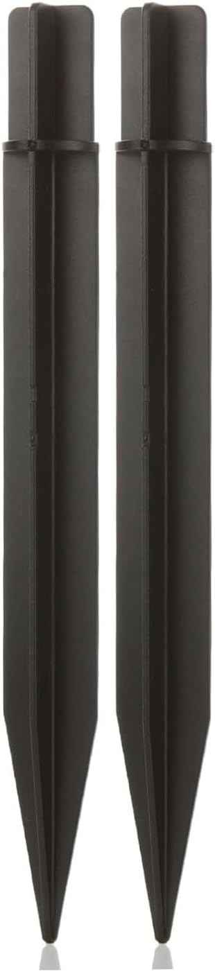 8.25" Reinforced ABS Plastic Solar Ground Spikes - Durable Solar Light Replacement Stakes for Garden, Pathway, Deck, Camping, Christmas Lights (Fits 0.83" Inside Diameter) (Black-2 Pack)