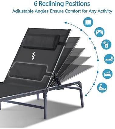 2 Pack Foldable Chaise Lounge Chair with Cup Holder, Assemble-Free