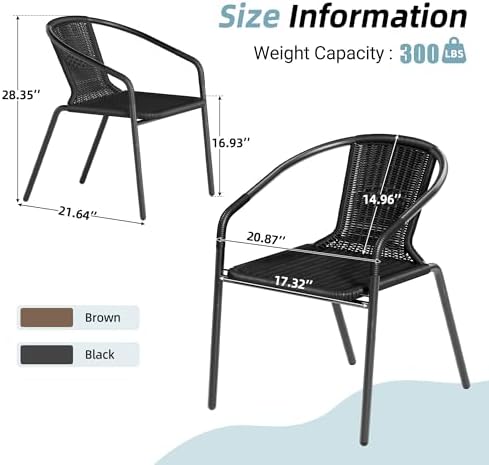 Amopatio Outdoor Dining Chairs Set of 6, Stackable Outdoor Patio Chairs, Rattan Patio Dining Chair, for Porch, Deck, Garden, Yard, Poolside, Bistro, Restaurant, Black