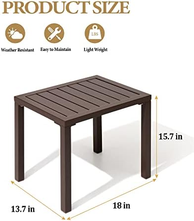 Aluminum Outdoor Side Table, Small Patio Coffee Bistro End Table, Brown