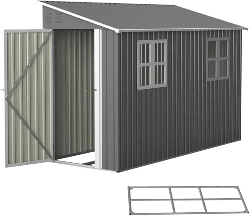 4' x 10' Metal Garden Shed Lockable Doors,Outdoor Storage Shed with Double Windows,Waterproof Shed Outside Storage Clearance for Backyard Patio