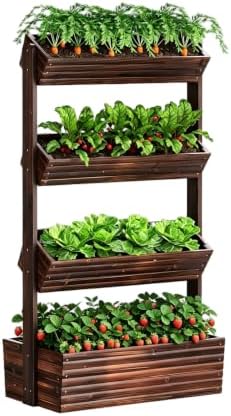 4-Tier Vertical Wooden Raised Garden Bed, herb garden planter, Carbonized