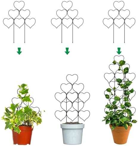 Plant Trellis for Climbing Plants Indoor Outdoor, Trlzey 3 Pack Stackable Metal Trellis - Small Garden Trellis for Potted Plants, Vine Support for Ivy, Flowers, DIY Home Deco