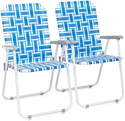 Patio Lawn Webbed Folding Chairs Set of 2, Outdoor Beach Portable Lawn Chair Camping Chair Beach Chair for Yard, Garden Dining (Blue)
